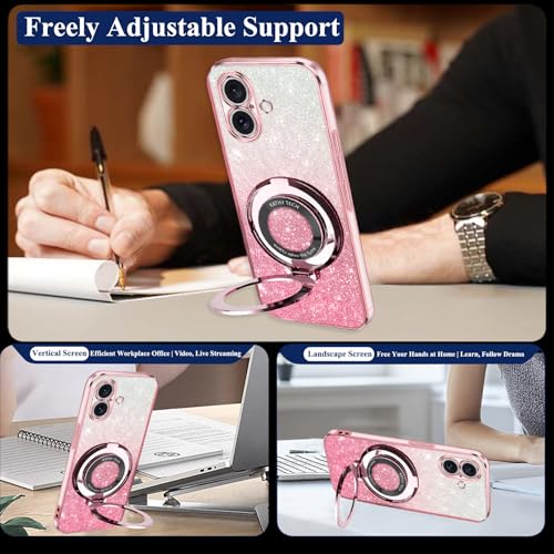 Coque transparente à paillettes pour iPhone 16 silicone rose - 7