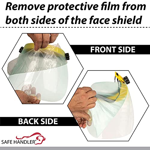 Safe Handler Clear Face Shield | Reusable Full Face Protection, Eyes, Nose & Mouth Coverage, Lightweight Polycarbonate Visor, Yellow #TOP1