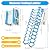 Pull Down Attic Ladder, 12 Steps Folding Retractable Loft Ladder with Armrests, Wall-Mounted Scissor Attic Ladder for Garages Roofs Basements, Load Capacity 881.85lbs (Blue)