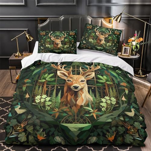 Housse de couette cerf sauvage impression 3D relief parure de lit microfibre zippée 200x200cm