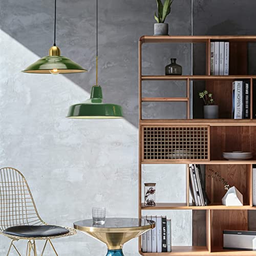 Lustre suspension émail vert style ferme rétro avec douille laiton E26