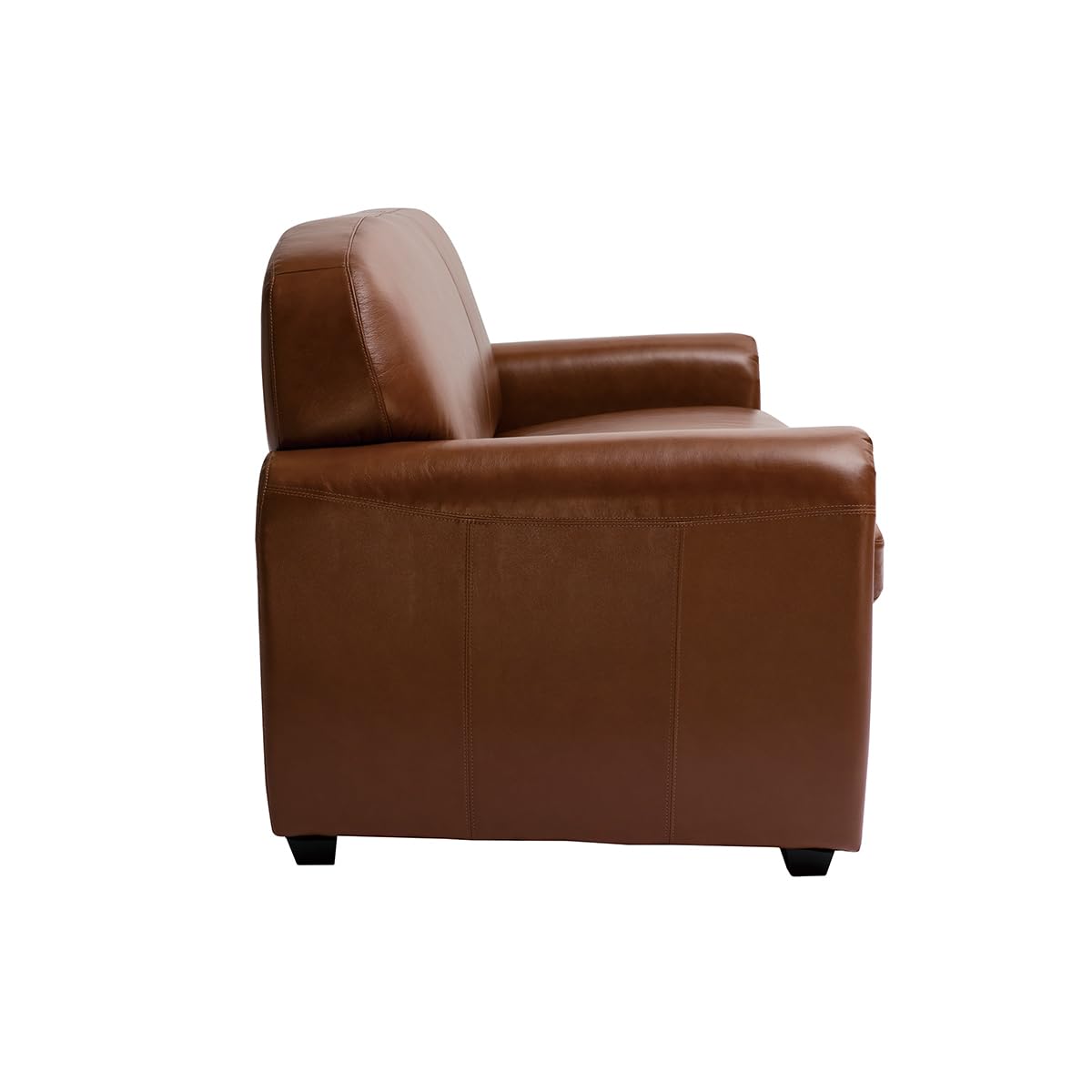 Miliboo Canapé Convertible Vintage 3 Places Cuir Marron et Bois Noir avec Matelas 9 cm Club