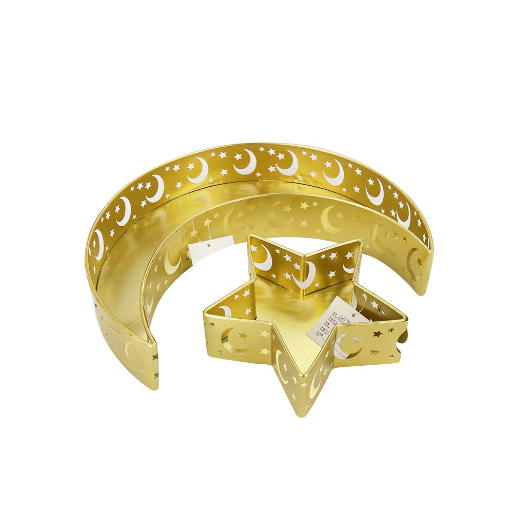 2 PCS Ramadan Kareem Iron Tray Decorations Moon Star Shaped Eid Mubarak Gift Box Dessert Tray Craft Islam Muslim Party Festival Table Decor