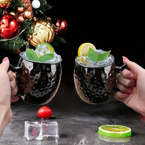 18 OZ Moscow Mule Copper Mugs, Hammered Copper Cups with 304 Stainless Steel Lining, for Cold Drinks, Beer, Parties
