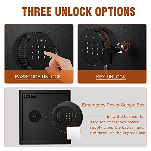 "Protect Your Valuables: Get the WASJOYE Fireproof Safe for Your Home, Office & Business - Secure Storage for Money, Jewelry, Documents & Passport - Digital Keypad with Safety Key Lock - Compact Size (13.78 x 9.84 x 9.84 inches)"
