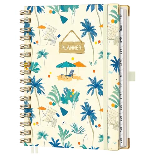 AHGXG 2026 Planner, Weekly and Monthly Planner for Women, Jan 2026 - Dec 2026, Medium Size (5.7" x 8.3"), Calendar 2026, Hardcover with Monthly Tabs, Spiral-Bound, 100 GSM Thick Paper, Blue-Beach