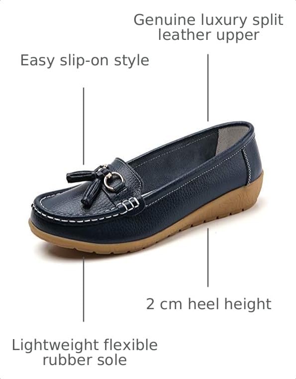 Image of Shoes Loafers for Women Classic Leather Loafers Casual Slip-On Boat Shoes ComfortWalking Moccasins Soft Sole Shoes