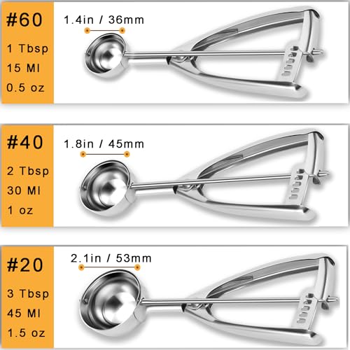 Cookie Scoop Set - Small/1 Tbsp, Medium/2 Tbsp, Large/3 Tbsp - Cookie Dough Scoop, Cookie Scoops for Baking Set of 3,18/8 Stainless Steel Melon Baller Scoop Ice Cream Scoop Muffin Scoop - Image 3