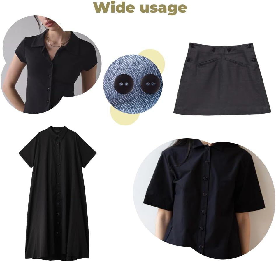 100 Pcs Black Buttons for Sewing 0.5 inch 20L Buttons for Shirt 2 Hole Plastic Round Replacement Bulk Ideal for Clothes Blouse Shirt Dress Art DIY Craft Projects - Image 5