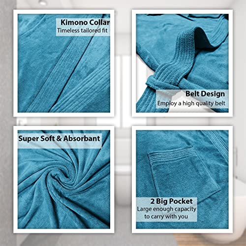 Image of Sassoon Venir Microfiber Bathrobe with Slippers for Men & Women, Unisex Luxury Bathrobe Towel, Spa Robe Combed (Pack of 1) - Peacock Color
