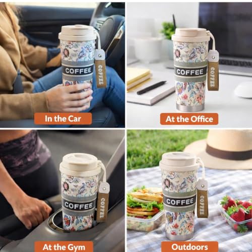 Image of STARFLYER Double Coffee Cup with Travel Strap 316 Stainless Steel Double-Layer Insulated Vacuum Bottle with Straw-500ml(Coffee tag)
