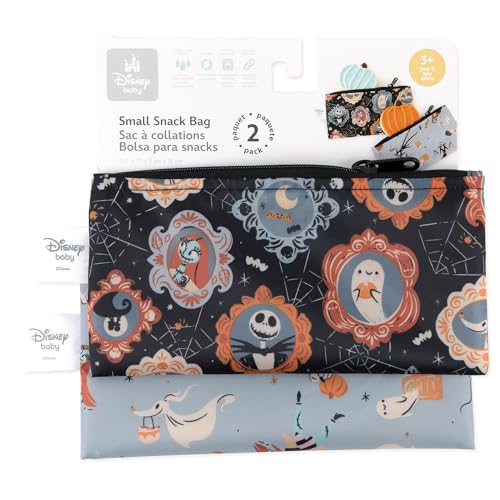 Bumkins Disney Reusable Snack Bags, for Kids School Lunch and for Adults Portion, Washable Fabric, Waterproof Cloth Zip Bag, Supplies Travel Pouch, Food-Safe Storage, 2-pk Nightmare Before Christmas by Bumkins - Used condition - Image 6