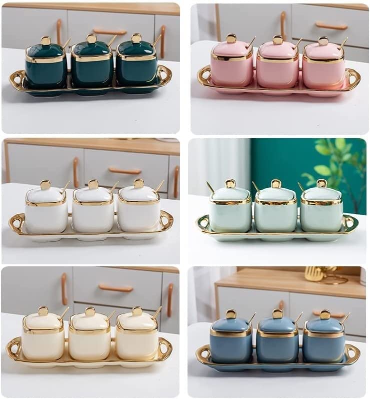 Salzstreuer-Topfset für die Küche, Keramik, Zucker- und Sahnetöpfe, Gewürzset, komplettes Set mit gewerblicher Gewürzbox für den Haushalt (Farbe: B)