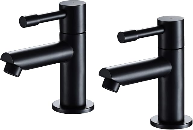 Mighbow Basin Pillar Taps Pair Black Bathroom Sink Mixer Taps Monobloc Brass Matte Black Traditional Cloakroom Twin Mono 2PCs