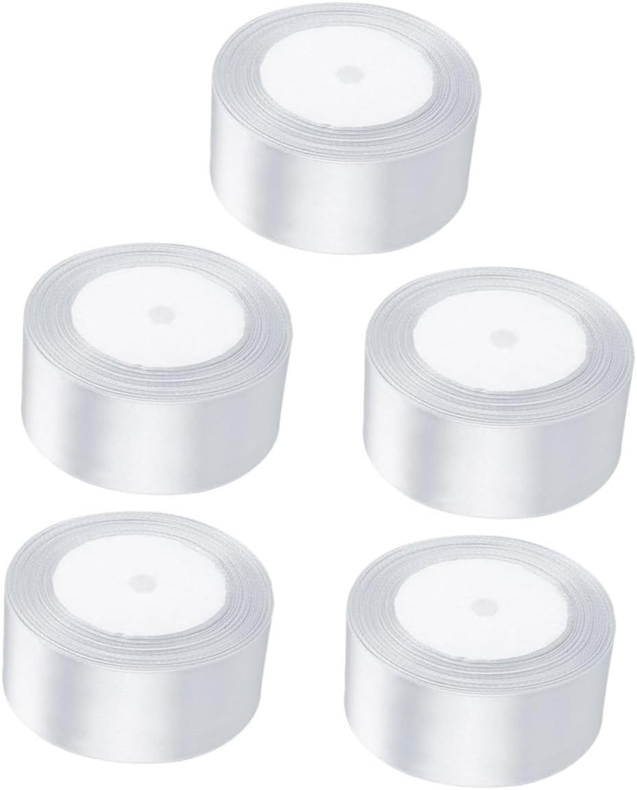5 Rolls White Satin Ribbon DIY Wrapping Ribbon for Boxes Bouquets Invitations Floral Arrangements Cake Packaging Wedding Party Decorations Crafting