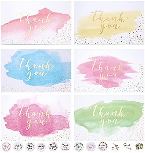 12 Packs Thank You Cards with Envelopes and Thank you Stickers Multipack of Watercolor Thank You Greeting Cards for Wedding, Graduation, Teacher, Family, Birthday, Baby Shower