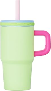 20 Oz Kids Tumbler with Handle, Stainless Steel Cute Water Bottle | Spill Proof Kid Cups with Screw-On Lid and Removable Silicone Straw, Reusable Insulated Mug for Boys and Girls, Green Mix