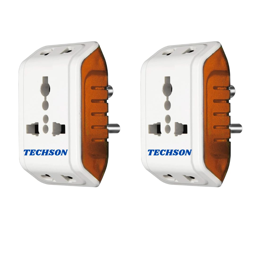 TECHSON: 6A 3 Pin Multi Plug Socket Travel Adapter with Universal Socket, 3 Pin Multi Plug Extension Socket. Pack of -2- (White and Red)-image-28