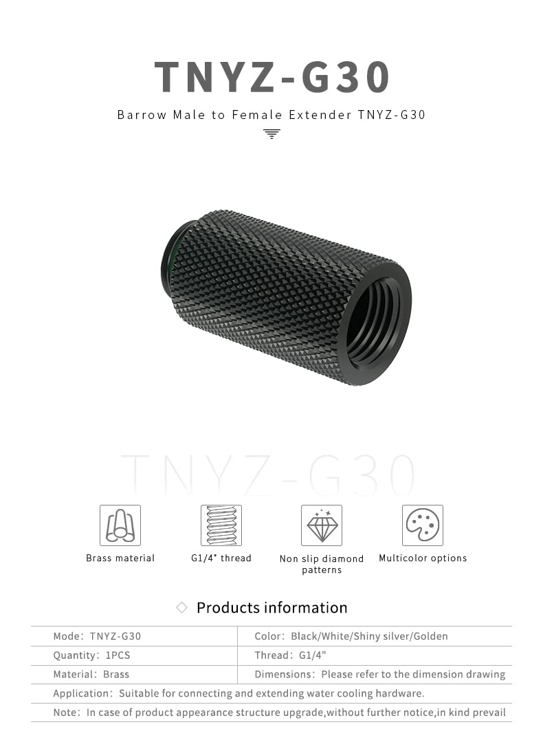 Barrow - Double Connecteur Mâle/Femelle 1/4" - 30mm - Noir - TNYZ-G30