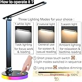 sakruda LED Desk Lamp,Eye-Caring Touch Control Table Lamp W/USB Charging Port,Stepless Dimmable Beside Reading Light,Foldable Desk Lamp W/Colored Night Light for Work,Kids Study,Home,Bedroom,Black - Image 3