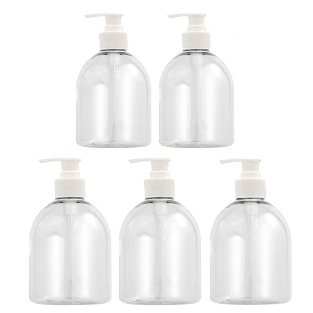 500ML Empty Pump Bottle, Clear Plastic Spray Bottle Sub-bottle Refillable Container for Travel Makeup, 5 Pack