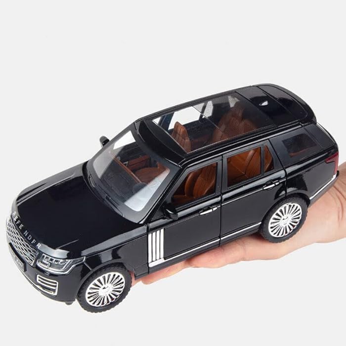 Image of 1:24 Metal Land Rover SUV Alloy Diecast Model Car Pull Back Vehicle with Openable Doors, Sound & Light, Toy for Kids Boys Girls, Collectible Die-cast Model Car (Black)