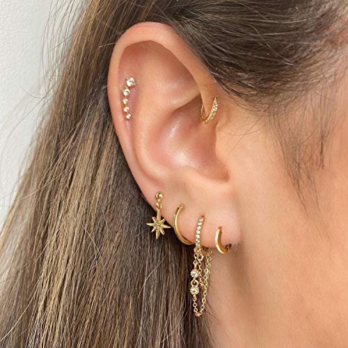 Small Gold Hoop Earrings For Women : 14K Real Gold Plated Hypoallergenic Tiny Cartilage Huggie Girls Ear Jewelry #TOP2