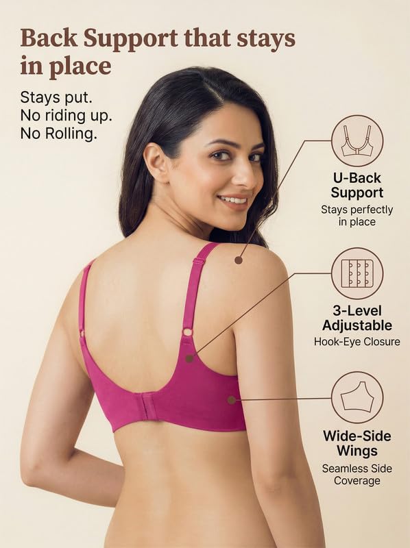Image of Tweens Cotton Padded Bonded Bra for Women | Full Coverage Wire-Free Bra | Seamless No-Dig Comfort | Breathable Cotton | Elastic-Free Bottom Band & Side Wings | Pack of 1|