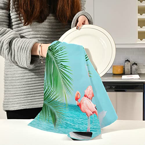 Kigai Kitchen Towels Set Of 4, Flamingos Highly Absorbent Dish Towels Reusable Cleaning Cloths Washable Tea Towels Hand Towel 28 X 18 Inch #TOP5
