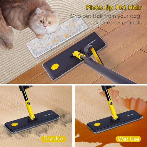 Image of MinuteToCleanIt Spray Mop with 4 Microfiber Refills and 12L Folding Bucket, Refillable Flat Floor Mop for Home Cleaning Tiles Marble Laminate