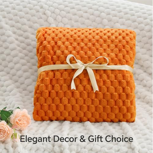 Image of BEDELITE Fall Blanket for Couch, Soft Autumn Gifts for Women, Orange,60*80 | 3D Jacquard Decorative Fleece Blanket, Super Soft Plush Throws, Cute Birthday Gift for Women & Men, Suitable for Autumn