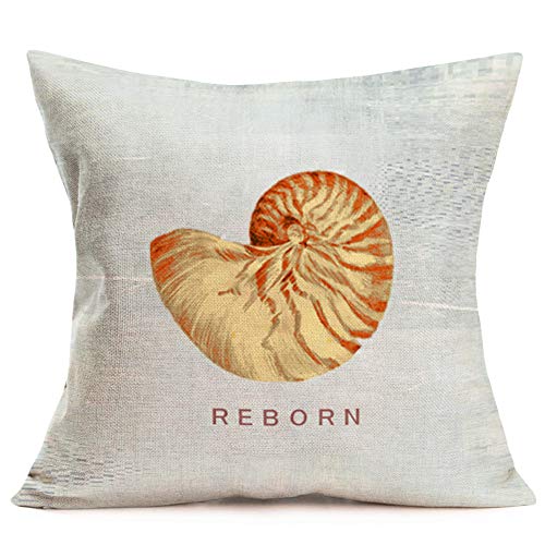 Xihomeli 4 Pack Marine Life Throw Pillow Covers Sea Snail,Scallop,Seashell,Conch Print Cushion Covers 18”X18” Cotton Linen Pillow Case Home Decoration Bedroom Chair (4Ps Shells-W) #TOP1