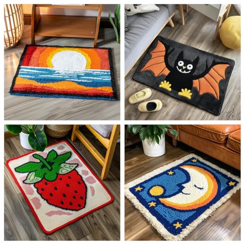 Image of Sea Turtle and Fish Coral Latch Hook Rug Kits Colorful Printed Crochet Yarn DIY Hooking Latch Kit Carpet Rug Cover Mat for Christmas Chair Cushion Floor Decor 52x38cm(2)