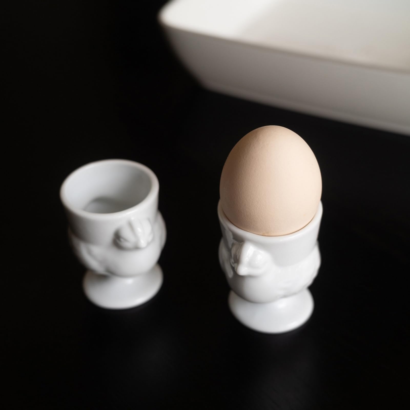 Lot de 6 coquetiers en céramique avec motif de poules, 1/2/4/6 pièces, passent au lave-vaisselle, au four, au micro-ondes, pour Pâques et petit déjeuner (blanc)
