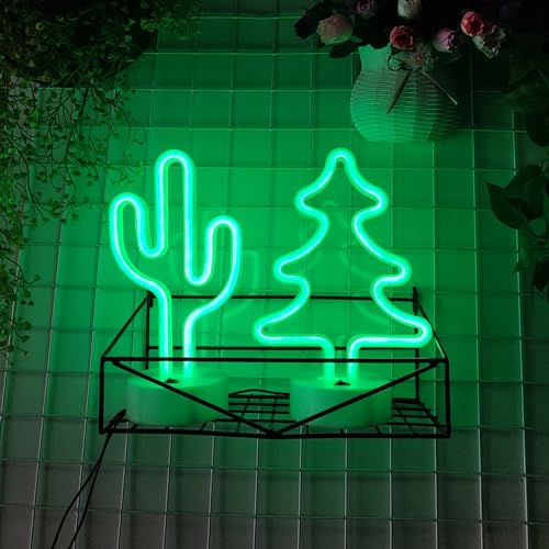 Image of JYWJ Neon Signs with Holder Base,USB or 3-AA Battery Powered Neon Light,LED Table Decoration,Bedroom Wall Decoration,Birthday Gift,Wedding Supplies Business Gift (Christmas Tree)