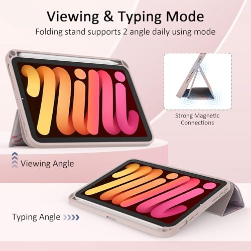 Jarviwiin Case for iPad mini 7 (A17 Pro), iPad mini 6 Generation case 8.3 inch, Slim Folio Tri-Fold Smart Auto Wake/Sleep with Clear Back Cover for iPad mini 7th 6th Gen 8.3" (Bow Pink) by Jarviwiin - Image 4