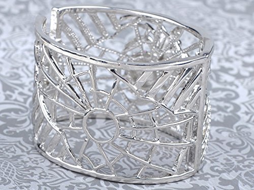 Alilang Womens Silvery Tone Filigree Clear Rhinestone Crystal Spider Web Witch Cuff Bangle Bracelet #TOP4