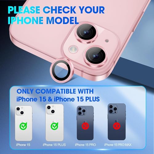 Image of Skinomi Camera Lens Protector Compatible with iPhone 15 [Anti-Scratch] Premium Tempered Glass Film Aluminum Alloy Lens Ring Cover, Pink Titanium