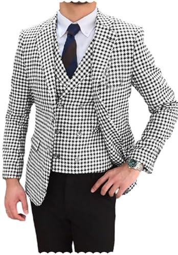 Men's Houndstooth Suit 3-Piece Slim Fit Two Button Wedding Outfit