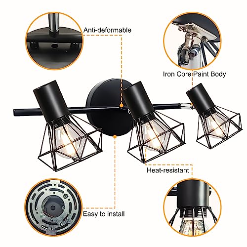 LUCOG 3-Light Industrial Bathroom Vanity Lights, Vintage Matte Black Wall Sconce with Caged,Metal Cage Wall Sconce,Porch Wall Lamp for Mirror Cabinets, Kitchen, Living Room LUCOG 3-Light Industrial Bathroom Vanity Lights, Vintage Matte Black Wall Sconce with Caged,Metal Cage Wall Sconce,Porch Wall Lamp for Mirror Cabinets, Kitchen, Living Room