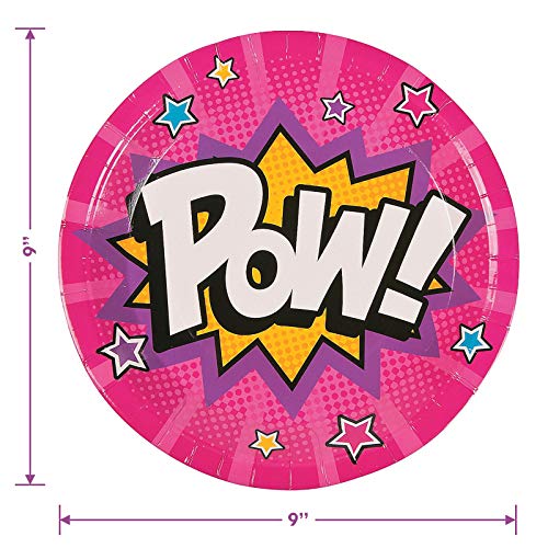 Live It Up! Party Supplies Superhero Girl Pink Comic Hero Paper Dinner Plates And Beverage Napkins (Serves 16) #TOP2