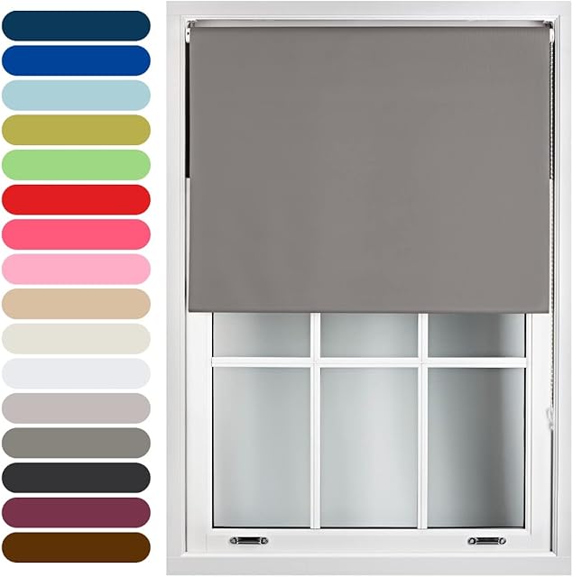 FURNISHED Roller Blinds Thermal Blackout Roller Blind - Trimmable Insulated UV Protection Child Safe Easy Fit Home Office Window Blinds, Dark Grey, 115cm x 165cm