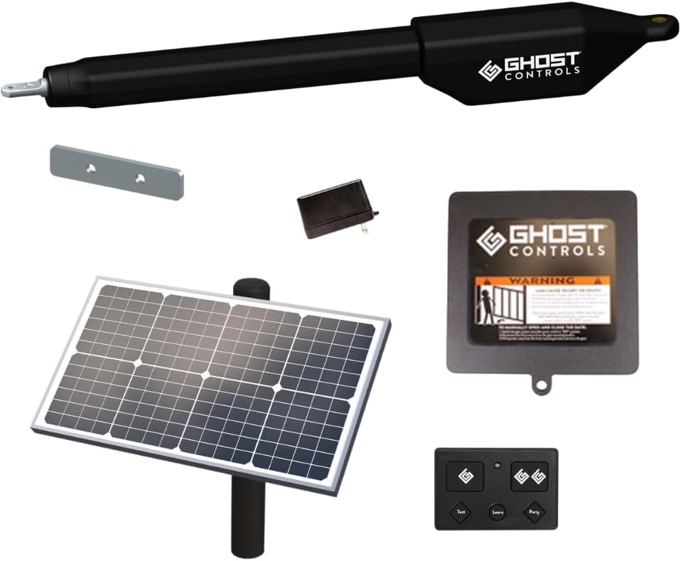 Ghost Controls Manor Series Single Solar Automatic Gate Opener with 30W Solar Panel Bundle