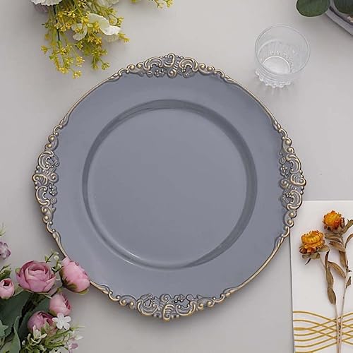 Balsa Circle 6 Pcs 13-Inch Charcoal Gray Round Charger Plates With Decorative Embossed Rim - Dinner Wedding Reception Decorations Supplies #TOP5