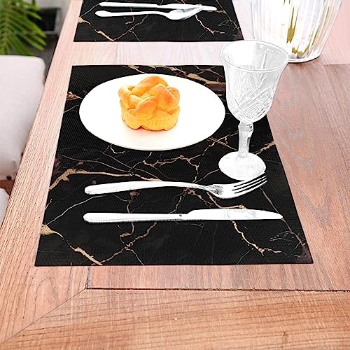 Set de table antidérapant lavable résistant à la chaleur en PVC noir et or x4