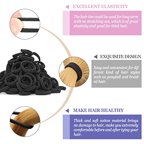 Jiris 100Pcs Black Hair Ties For Women And Kids, Seamless Thick Black Hair Band, Elastic Baby Hair Ties No Damage Ponytail Holder, Cotton Toddler Hair Tie, No Crease Small Hair Ties For Toddler Girls (Black) #TOP2