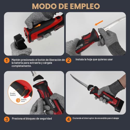 Miniatura 8 de Vloxo Cuchillo Electrico Cocina Inalámbrico Para Filetear Con 4 Cuchillas De Acero Inoxidable Cuchillos Cocina Eléctrico Recargable Con Bloqueo De Seguridad Cuchillos Carne Mango Antideslizante