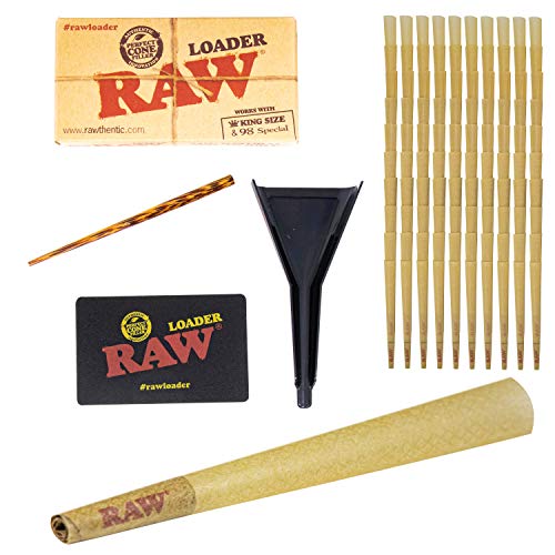 100 RAW Cones Classic King Size, with RAW Cone Loader, Pre-Rolled RAW Rolling Papers with Tips