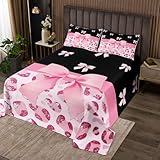 Homemissing Rosa Bow Bettüberwurf Jungen Mädchen Glitter Leopard Tagesdecke 170x210cm atmungsaktive weiche niedliche Bowknot Wohndecke 2Stück Tierdruck Schlafzimmer Dekor