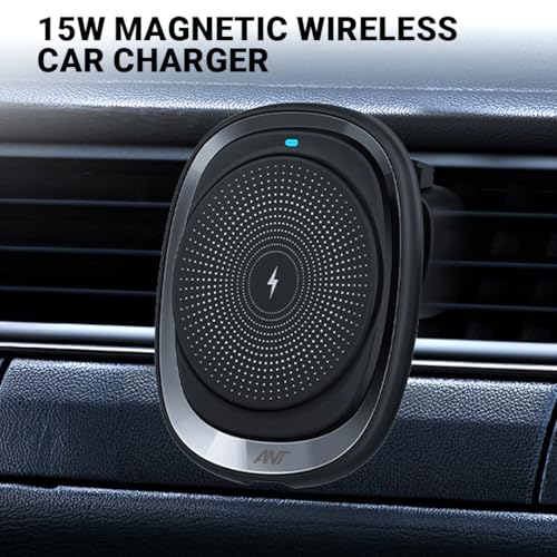 Image of ANT Aura 20 Magnetic Wireless Car Charger 15W Fast Charging, MagSafe Compatible Car Phone Holder with Type-C Port, 360 Rotating AC Vent Mount for iPhone 16 /15 /14 /13 /12 & Galaxy S25 Series